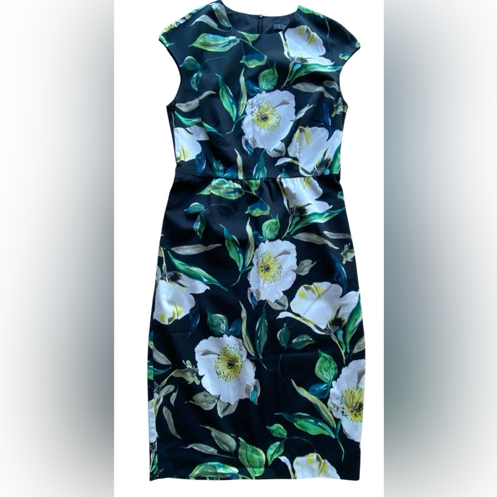 Y2K Floral Black Dress bodycon back zipper Size 36 = small